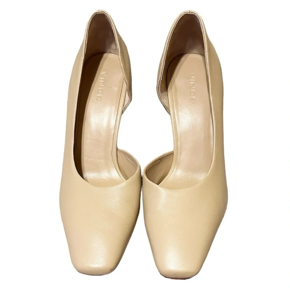VINCE Tiana Point-Toe Leather Pumps Heels Nude Cappuccino Tan